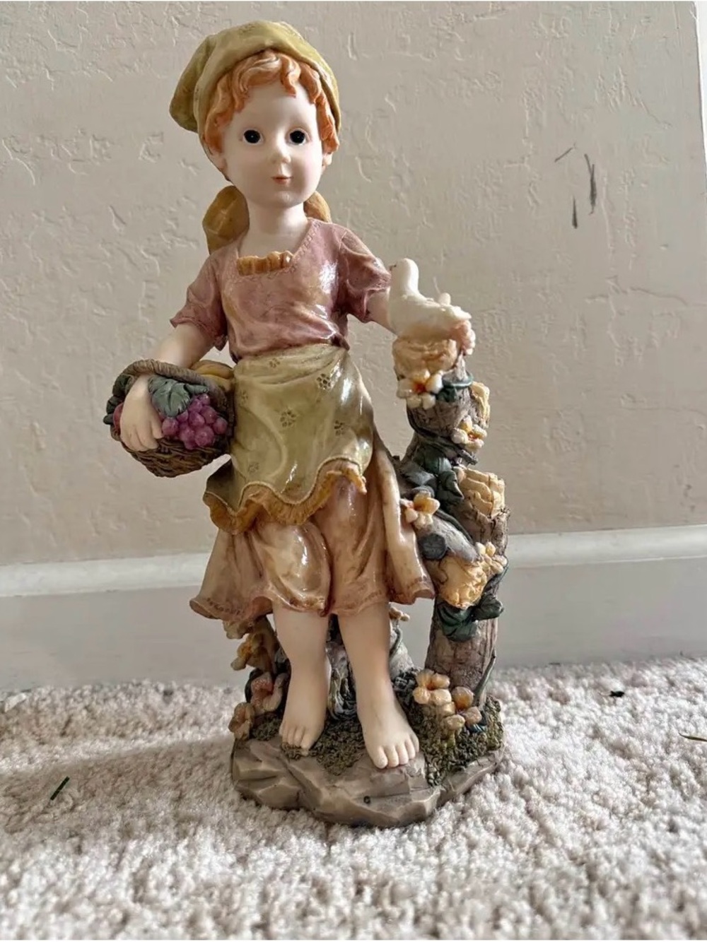 Delicate Porcelain-Style Girl Figurine in Pink and Cream